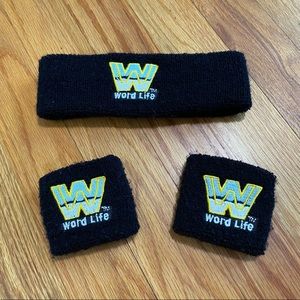 WWE John Cena Word Life Chaingang Soldier Black Headband Wristbands Set